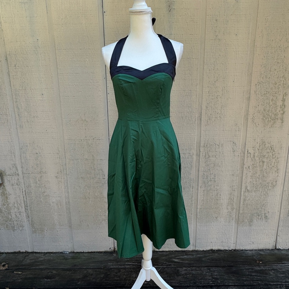 Dress Tells Green Halter Smocked Corset Back Midi Dress